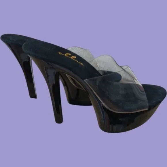 Ellie  Platform Vanity 6 Heels Black/Clear Size 11 - Picture 4 of 14